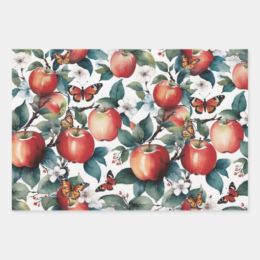 Appels Sinaasappels Peren en Vlinders Fruit Pack Inpakpapier Vel (Voorkant 3)