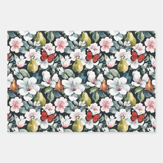 Appels Sinaasappels Peren en Vlinders Fruit Pack Inpakpapier Vel (Voorkant 2)