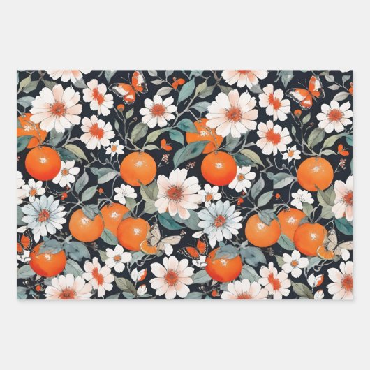 Appels Sinaasappels Peren en Vlinders Fruit Pack Inpakpapier Vel (Voorkant)