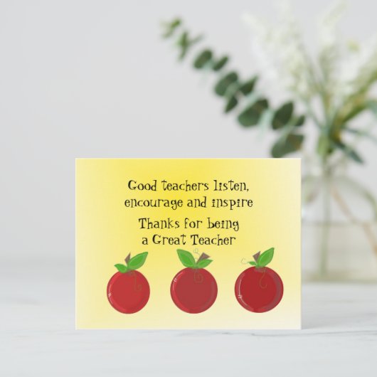 Appels Uitstekende Leraar Bedankt Ansichtkaart Briefkaart (Staand voorkant)