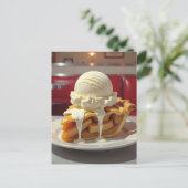 Appeltaart en vanille-ijs bij het diner briefkaart (Staand voorkant)