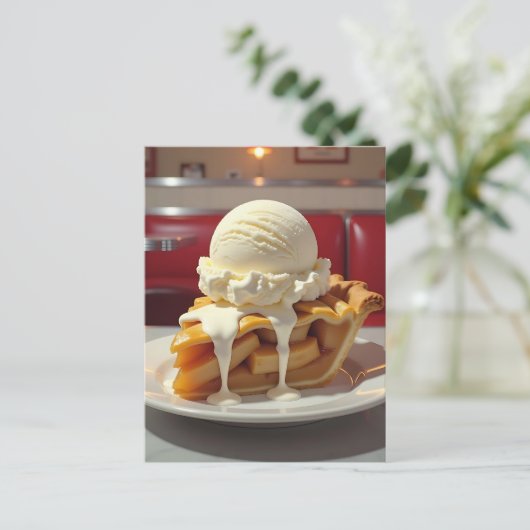 Appeltaart en vanille-ijs bij het diner briefkaart (Staand voorkant)