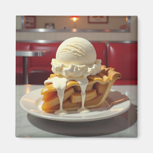 Appeltaart en vanille-ijs bij het diner magneet