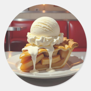 Appeltaart en vanille-ijs bij het diner ronde sticker