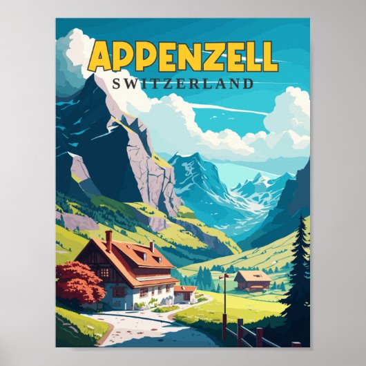 Appenzell Zwitserland vintage reisillustratie Poster (Voorkant)
