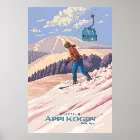 Appi Kogen Japan Sneeuwboarden Reisposter Poster (Voorkant)