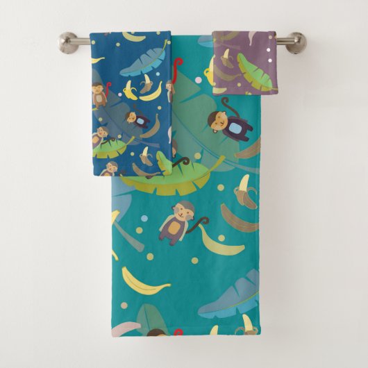 Applaus aap en bananen in boompatroon bad handdoek (Insitu)