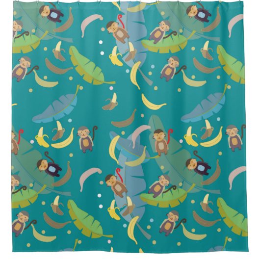Applaus aap en bananen in boompatroon douchegordijn (Voorkant)