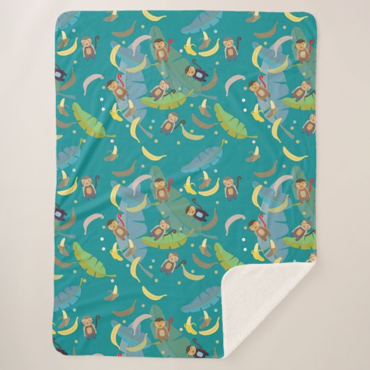 Applaus aap en bananen in boompatroon sherpa deken (Voorkant)