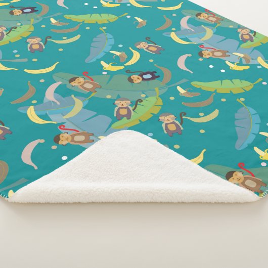 Applaus aap en bananen in boompatroon sherpa deken (3/4)