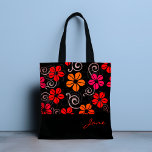 Applaus Flower Gepersonaliseerde Canvas tas<br><div class="desc">Een schitterend tapijt van kleur met felrode,  roze en oranje bloemetjes op een donkere achtergrond. Verwijder de naam in het tekstvak en voeg uw eigen tekst toe of verwijder alle tekst voor uw aangepaste look. Ontworpen voor u door Evco Studio.</div>