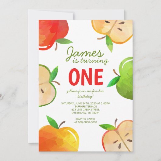 Apple 1e verjaardag bushel van vun Birthday Kaart (Voorkant)