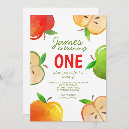 Apple 1e verjaardag bushel van vun Birthday Kaart (Voorkant / Achterkant)