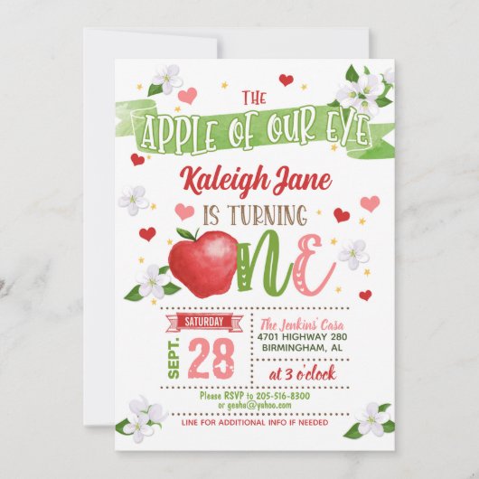 Apple 1e verjaardag Uitnodiging - Apple of Our Eye (Voorkant)