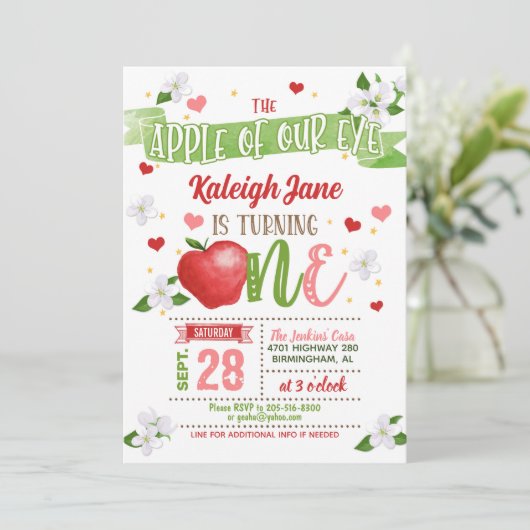 Apple 1e verjaardag Uitnodiging - Apple of Our Eye (Staand voorkant)