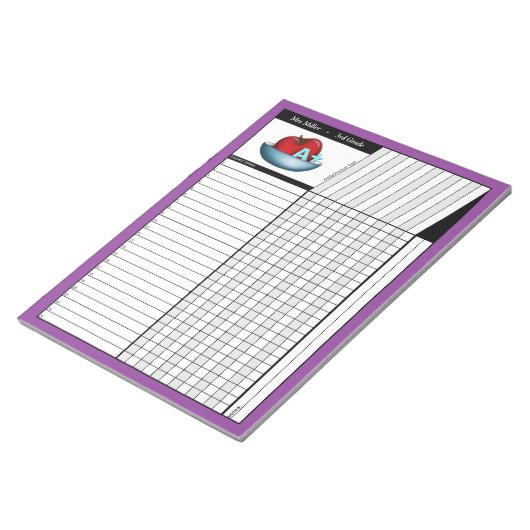 Apple A+ Paars Teachers' Grade Sheets Notitieblok (Schuin)