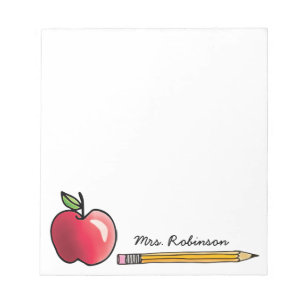 Apple and Pencil Personalized Teacher 5.5 x 6 Notitieblok