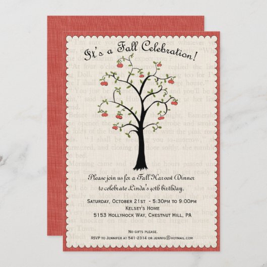 Apple/Apple Herfst Celebration Invitation Kaart (Voorkant / Achterkant)