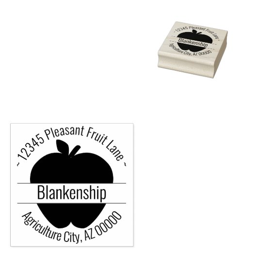 Apple Artwork Round Address Custom Name Rubberstempel (Gestempeld)