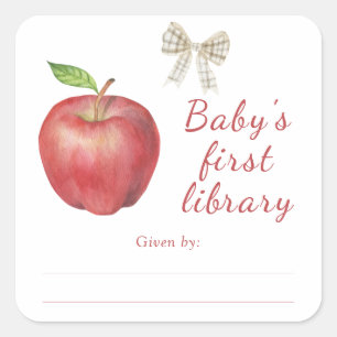 Apple - Baby Shower boekplaat, boeken voor baby Vierkante Sticker