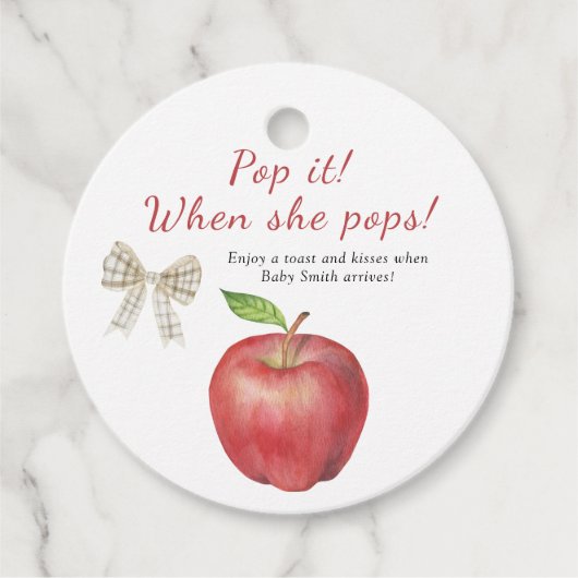 Apple baby shower - knal hem wanneer zij bevallen  bedankjes labels (Voorkant)