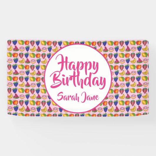 Apple Banana Citroen Limoen druiven Happy Birthday Spandoek (Horizontaal)