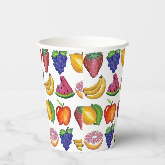 Apple Banana Lemon Limoen Grapes Berry Fruit Salad Papieren Bekers (Rechts)