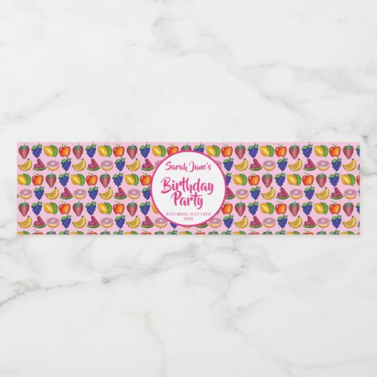 Apple Banana Lemon Limoen Grapes Berry Fruit Salad Waterfles Etiket (Enkel label)