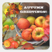 Apple Basket Autumn Greetings Rechthoekige Sticker