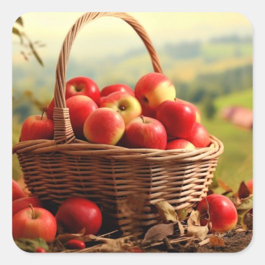 Apple Basket, herfst, Vierkante Sticker (Voorkant)
