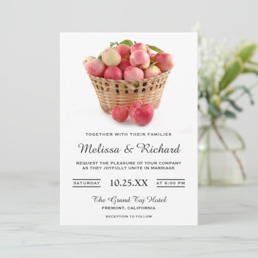 Apple Basket Wedding Invitation Kaart (Staand voorkant)