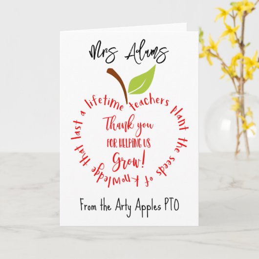 Apple bedankt dat je ons helpt om leraar te telen kaart (Gele Bloem)