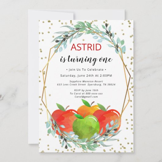 Apple Birthday Invitation, Birthday Invitation Kaart (Voorkant)
