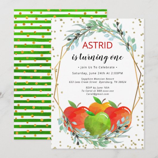 Apple Birthday Invitation, Birthday Invitation Kaart (Voorkant / Achterkant)