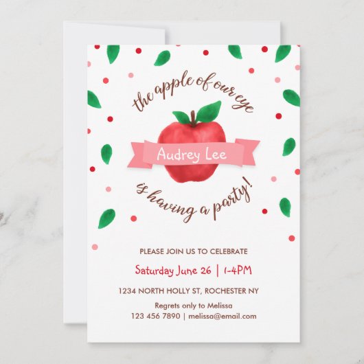 Apple Birthday Party Invitation "Apple of our eye" Kaart (Voorkant)