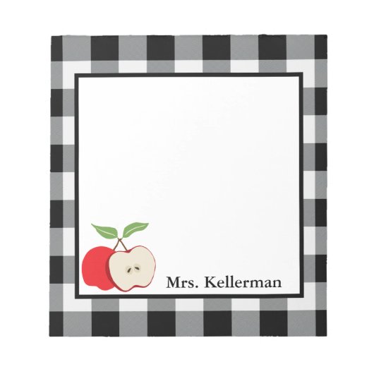 Apple Black en White Buffalo Check Teacher Name Notitieblok (Voorkant)