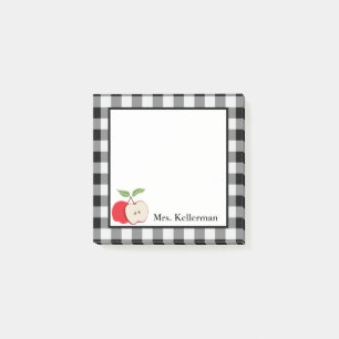 Apple Black White Buffalo Check Teacher Name 3 x 3 Post-it® Notes