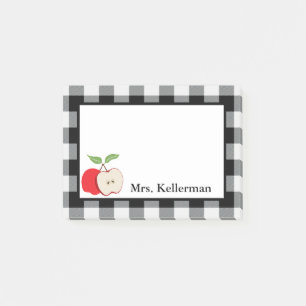 Apple Black White Buffalo Check Teacher Name 4 x 3 Post-it® Notes