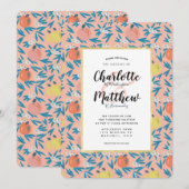 Apple Bloemen Koraal Roze Marine Huwelijksuitnodig Kaart (Voorkant / Achterkant)