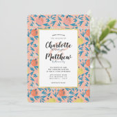 Apple Bloemen Koraal Roze Marine Huwelijksuitnodig Kaart (Staand voorkant)