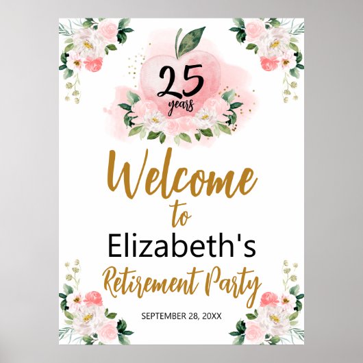Apple Bloemen Leraar Pensioen Party Welkomstbord Poster (Voorkant)