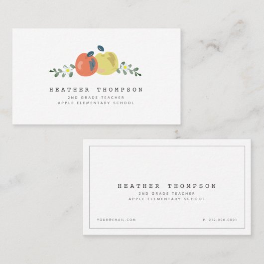 Apple Bloemen Wit Eenvoudige Leraar Visitekaartje (Voorkant / Achterkant)
