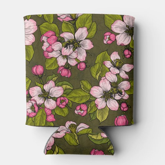 Apple-bloesem op donkergroen blikjeskoeler (Achterkant)