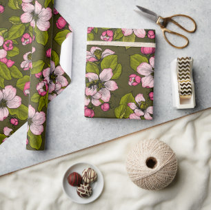 Apple-bloesem op donkergroen cadeaupapier