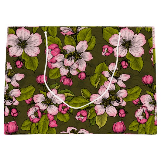 Apple-bloesem op donkergroen groot cadeauzakje (Voorkant)
