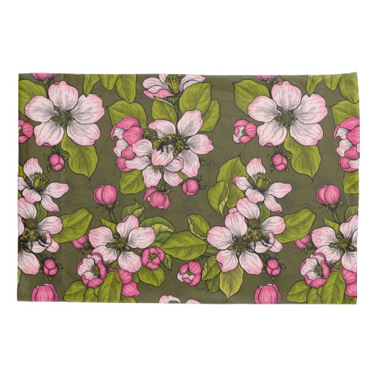 Apple-bloesem op donkergroen kussensloop (Achterkant-Links)