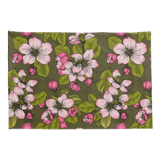 Apple-bloesem op donkergroen kussensloop (Achterkant-Rechts)