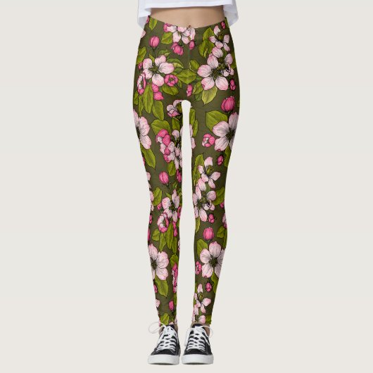 Apple-bloesem op donkergroen leggings (Voorkant)