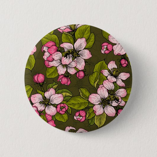Apple-bloesem op donkergroen ronde button 5,7 cm (Voorkant)