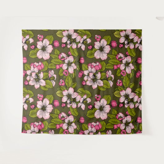 Apple-bloesem op donkergroen wandkleed (Voorkant (horizontaal))